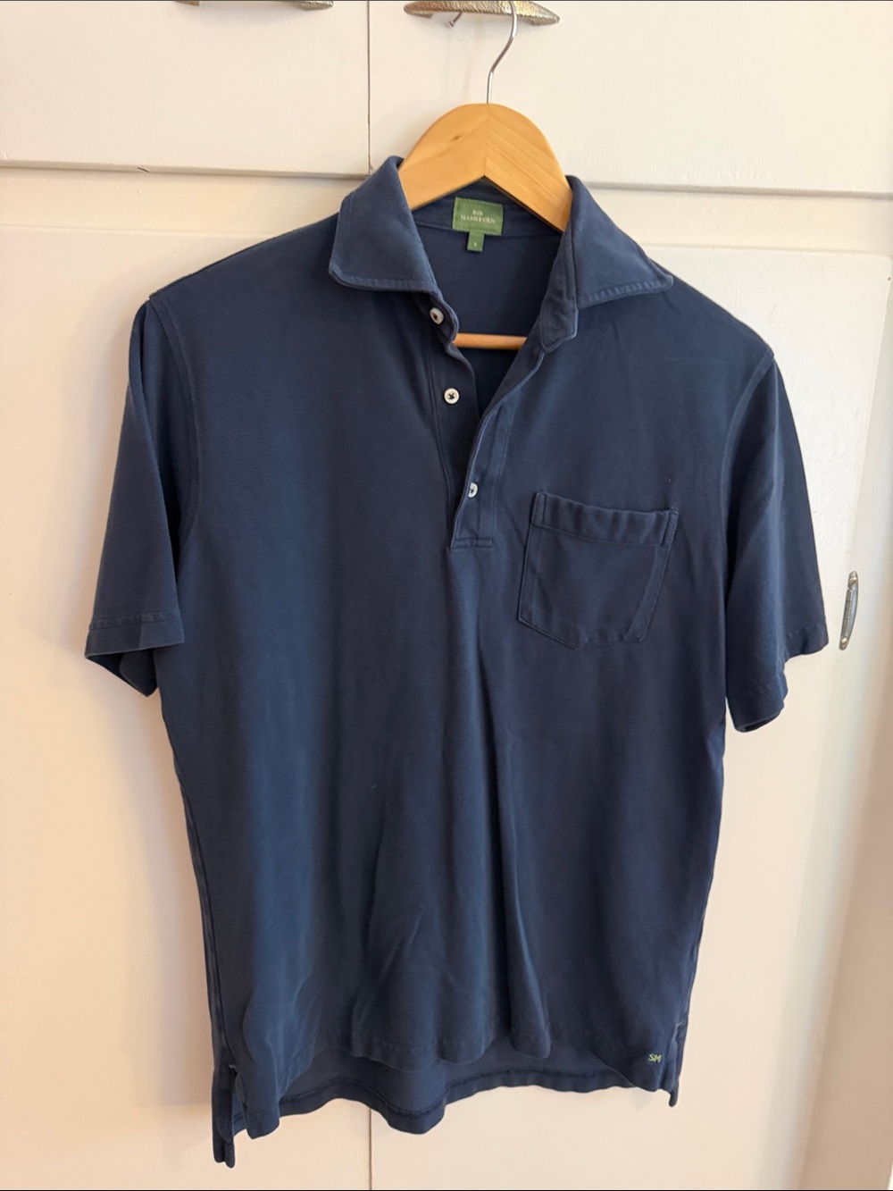 Sid Mashburn Navy Blue Short-Sleeve Polo with Chest Pocket